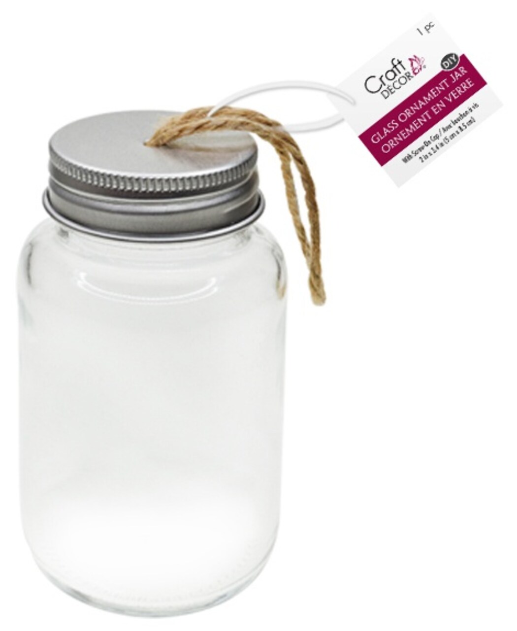 Craft Decor DIY Glass Ornament Jar W/Aluminum Cap 2"x3.35"-Empty